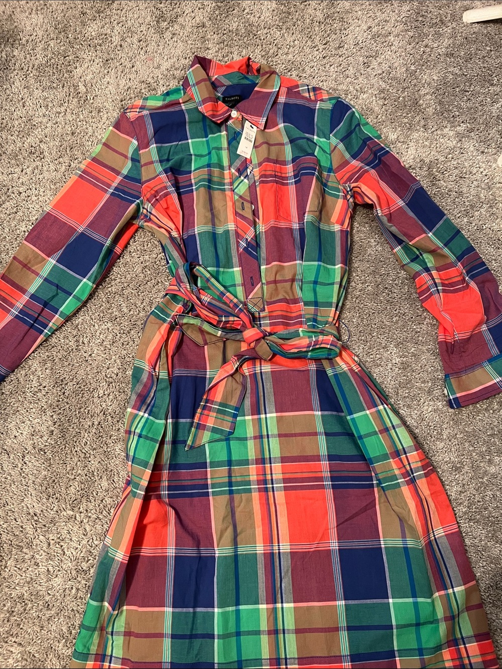 Talbots Multi-Color Plaid Shirt Dress with Belt Tie - Picture 5 of 6